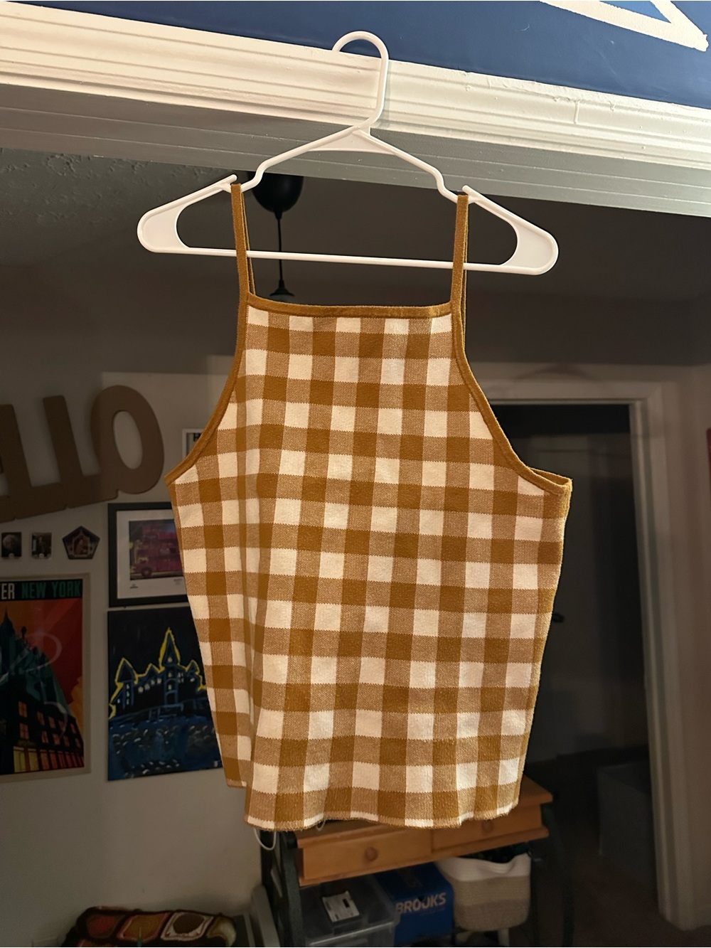 Madewell Mustard & Cream Gingham Square-Neck Tank